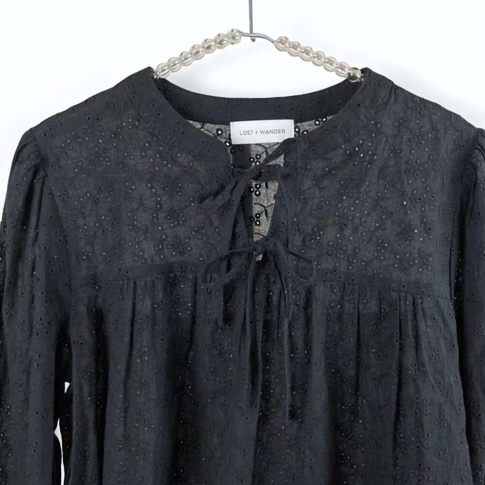 NWT Lost+Wander Mystery Love Peasant Top Black - Picture 4 of 4